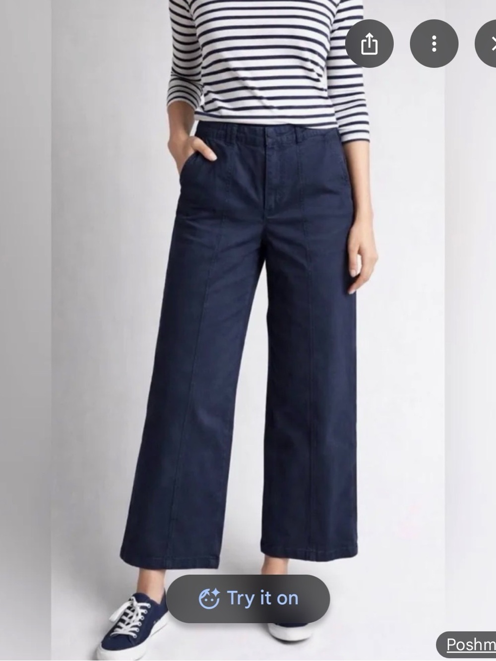 Navy Wide-Leg Crop Pants